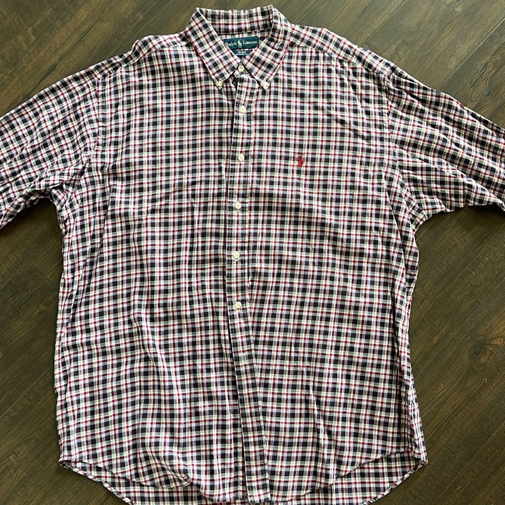 POLO RALPH LAUREN Red Purple and Black Plaid Long Sleeve Button Down, Size XL